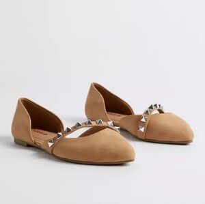 Torrid Tan Studded D'Orsay Classic Slip On Feminine Neutral Flats Size 12WW